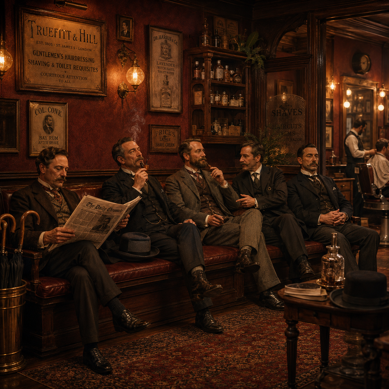 Victorian barbershop waiting room